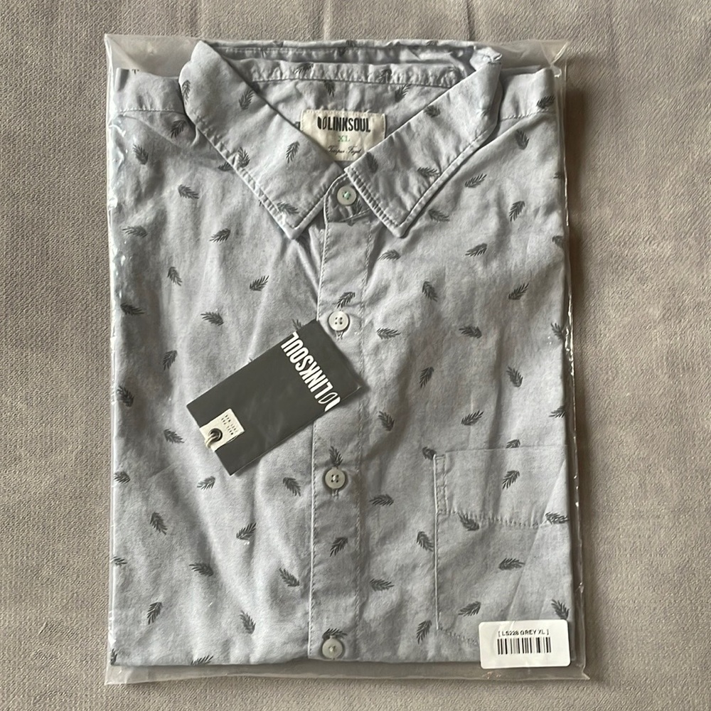 Mens Linksoul short sleeve button down, palm print - XL